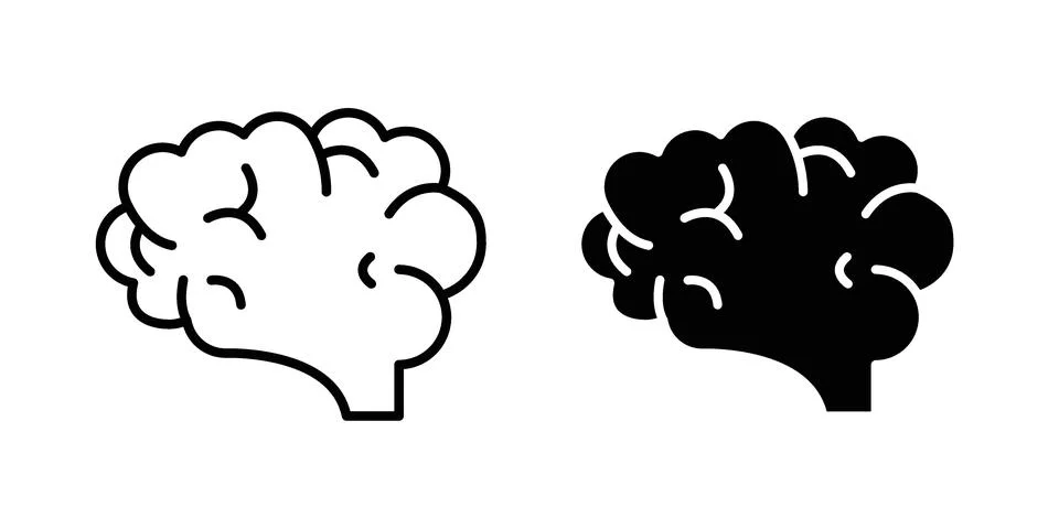 Brain icon silhouette vector set. thin line pack Stock Illustration