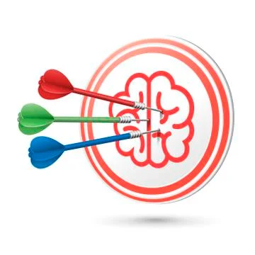 Brain icon target with darts hitting on it Stockillustratie