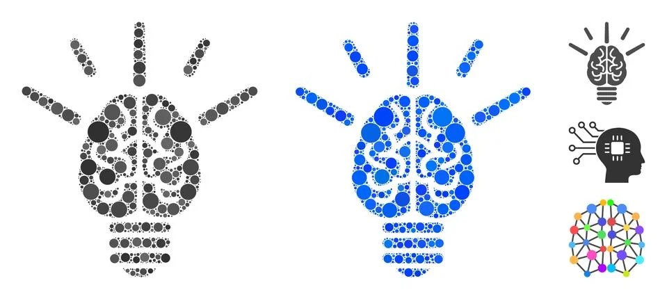Brain Idea Bulb Composition Icon of Round Dots 스톡 일러스트