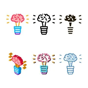Brain idea lamp icon designs vector outline Stock Illustration
