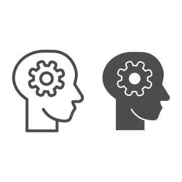 Brain idea in mind line and solid icon. Gear in head, solution wheel symbol Illustrazione stock