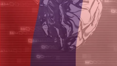 Brain illustration with binary code animation over Russian flag Stock Footage 312510358