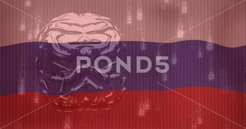 Brain illustration with binary code image over Russian flag 写真素材