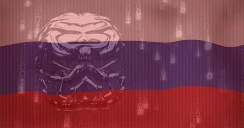 Brain illustration with binary code image over Russian flag Stockfoto's
