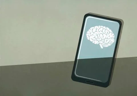 Brain image on smart phone screen Stock Illustration