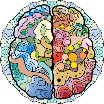 Brain image in zentangle style on mandala Stock Illustration