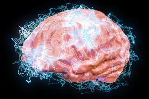 Brain impulses, thinking process, artificial intelligence concept. 3D renderi イラスト素材