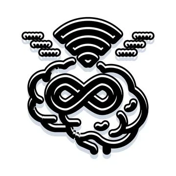 Brain with infinity symbol and broadcasting signals Stock Illustration