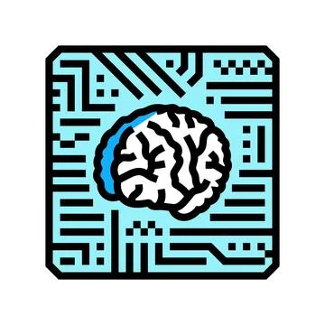 Brain inside a circuit board pattern color icon vector illustration Stock Illustration