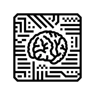 Brain inside a circuit board pattern line icon vector illustration Stock Illustration