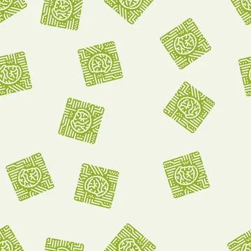 Brain inside a circuit board pattern glyph seamless pattern Stock Illustration