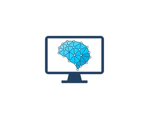 Brain inside the computer logo Stock Illustration