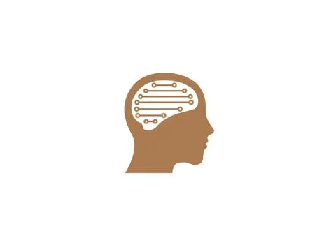 Brain inside the head a technology style for logo design Stock Illustration