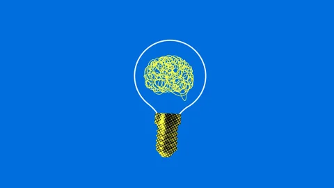 Brain inside a light bulb. Creating idea concept. Science and education Stock Footage 331425686