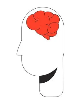 Brain inside minimalistic human head flat line color vector concept 스톡 일러스트