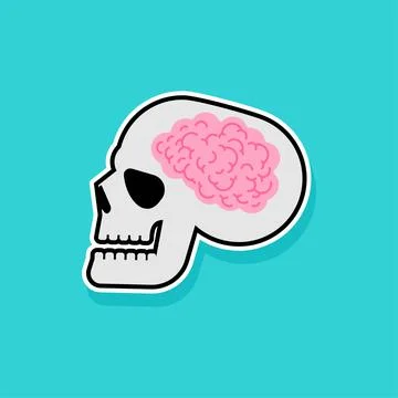 Brain inside skull Cartoon. Vector illustration Illustrazione stock