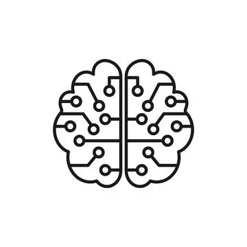 Brain with integrated computer chip cpu flat design logo Illustrazione stock