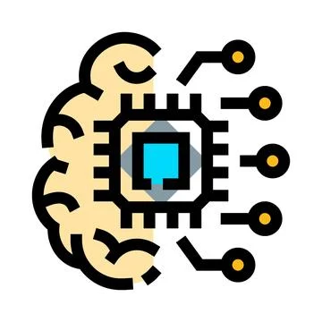 Brain integrating microchip for artificial intelligence concept 库存插图