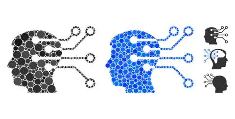 Brain Interface Circuit Mosaic Icon of Round Dots イラスト素材