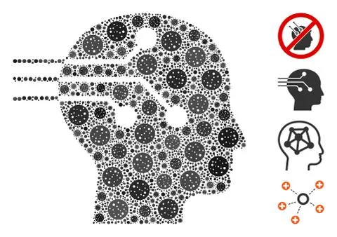 Brain Interface Collage of Covid Virus Elements Stock Illustration