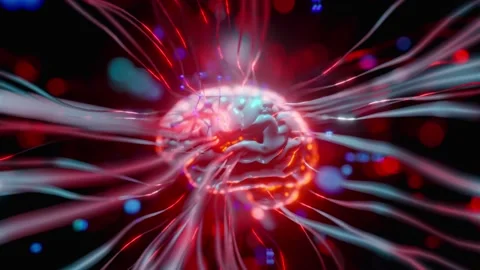 Brain interface concept. Animation of neuron cells with glowing. Vídeo Stock 199736282