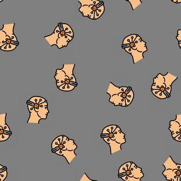 Brain interface device future technology vector seamless pattern Illustrazione stock
