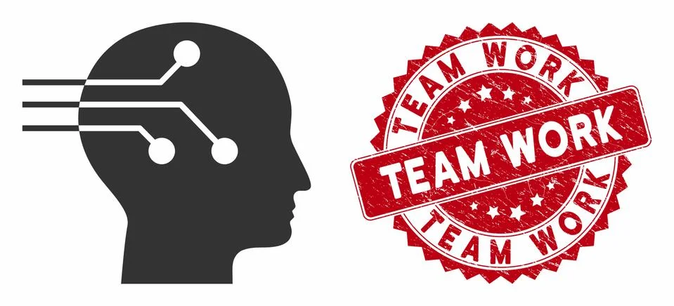 Brain Interface Icon with Distress Team Work Seal Stock Illustration