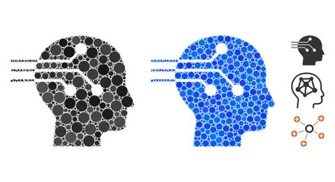 Brain Interface Mosaic Icon of Round Dots Illustrazione stock