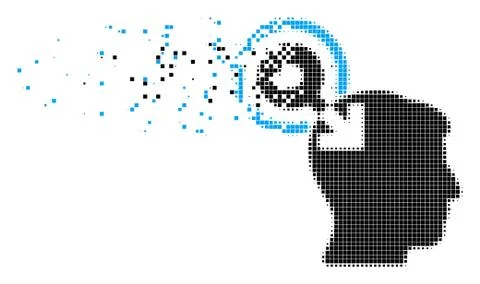 Brain Interface Plug-In Fractured Pixel Icon Stock Illustration
