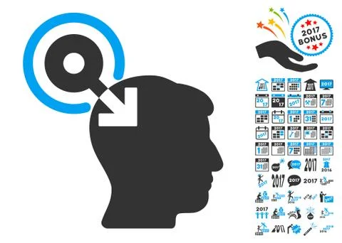 Brain Interface Plug-In Icon With 2017 Year Bonus Pictograms イラスト素材