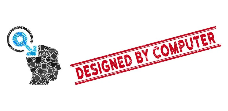 Brain Interface Plug-In Mosaic and Grunge Designed by Computer Watermark with Stock Illustration