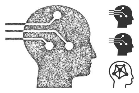 Brain Interface Polygonal Web Vector Mesh Illustration Illustrazione stock