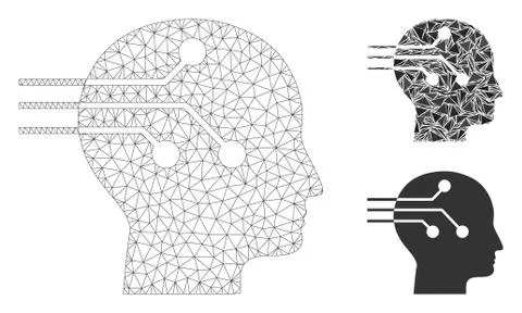 Brain Interface Vector Mesh Network Model and Triangle Mosaic Icon Stock Illustration