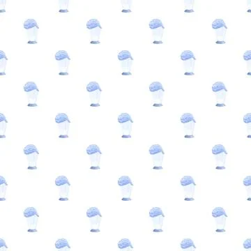 Brain in jar light blue seamless pattern Stock Illustration