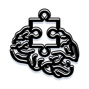 Brain with jigsaw puzzle piece problem solving concept 库存插图