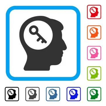 Brain Key Framed Icon Stock Illustration