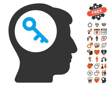 Brain Key Icon With Bonus 库存插图