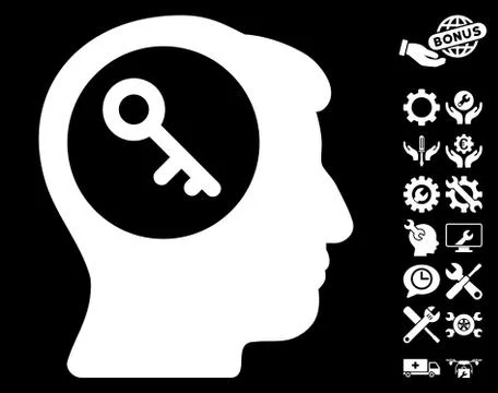 Brain Key Vector Icon with Tools Bonus Stockillustratie