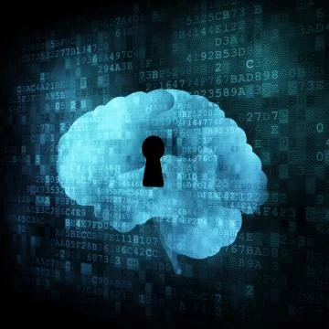 Brain with keyhole on digital screen Stock Illustration