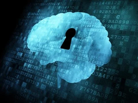Brain with keyhole on digital screen Stock Illustration