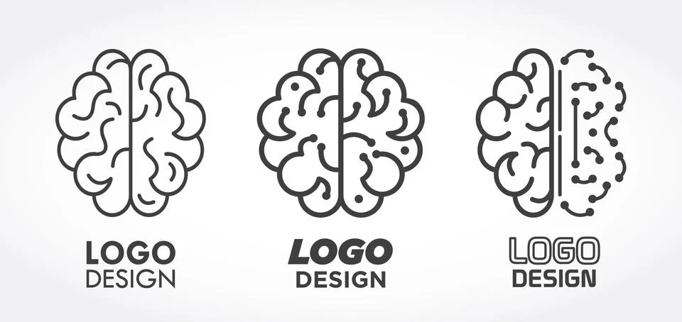 Brain Knowledge Logo Design Set Intelligence Mind Creative Idea Template Stock Illustration