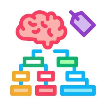 Brain label hierarchy chart icon vector outline illustration Illustrazione stock