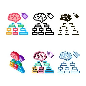 Brain label hierarchy chart icon vector outline clean 스톡 일러스트