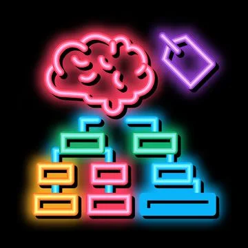 Brain label hierarchy chart neon glow icon illustration Stock Illustration