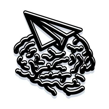 Brain launching paper airplane, creativity and ideas concept Stockillustratie