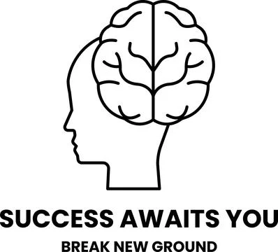 A brain with a leaf on it and the words success awaits you Stock Illustration