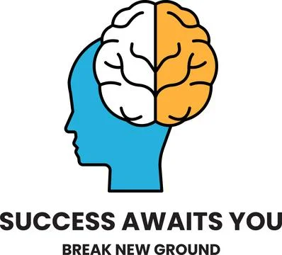 A brain with a leaf on it and the words success awaits you Stock Illustration