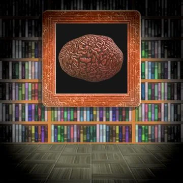 Brain in library room generated texture Stock Illustration