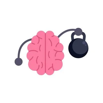 Brain lifting kettlebell for mental strength training concept Illustrazione stock