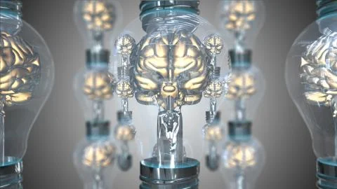 Brain light bulb AI artificial intelligence IOT connectivity Stock Illustration